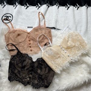 Elegant Lace Camisole Set - Black, Tan, Cream